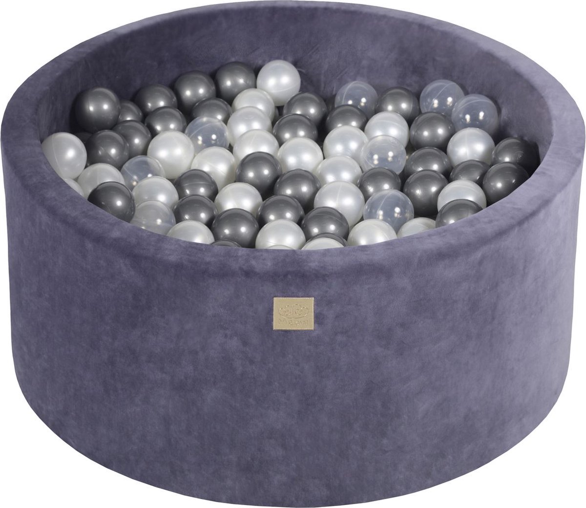 Ronde ballenbak VELVET 90x40 - Grijs-Blauw incl 300 ballen - Zilver, Wit  Pearl, Transparant |  je.nl